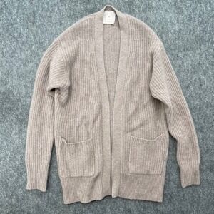 Sunny Cashmere Sweater Size 0  Ribbed Open Front Beige Tan Pocket Cardigan